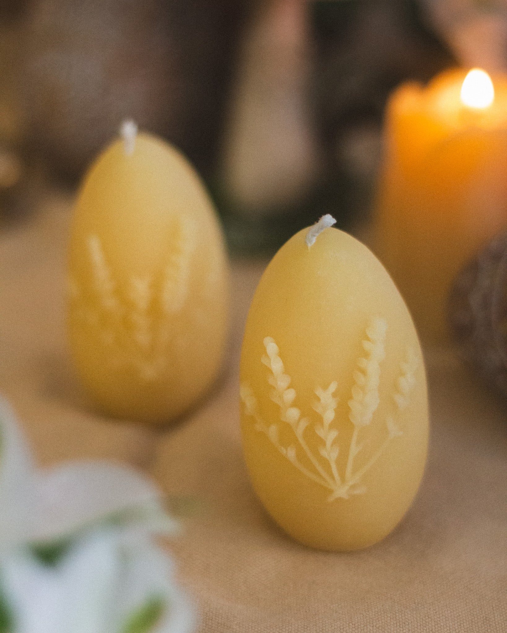 Lavender Egg Shaped Beeswax Candle