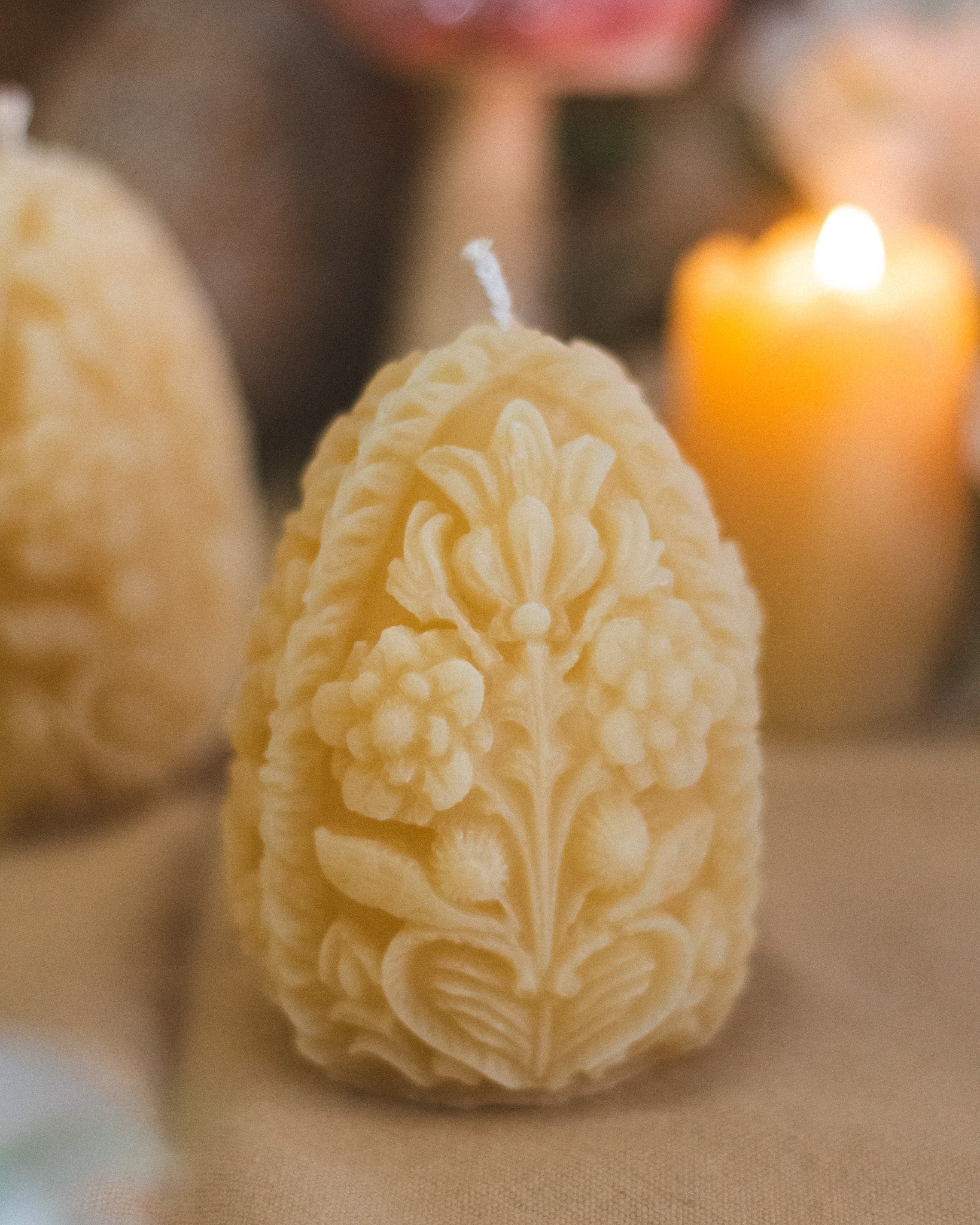 Carved Egg Beeswax Candle