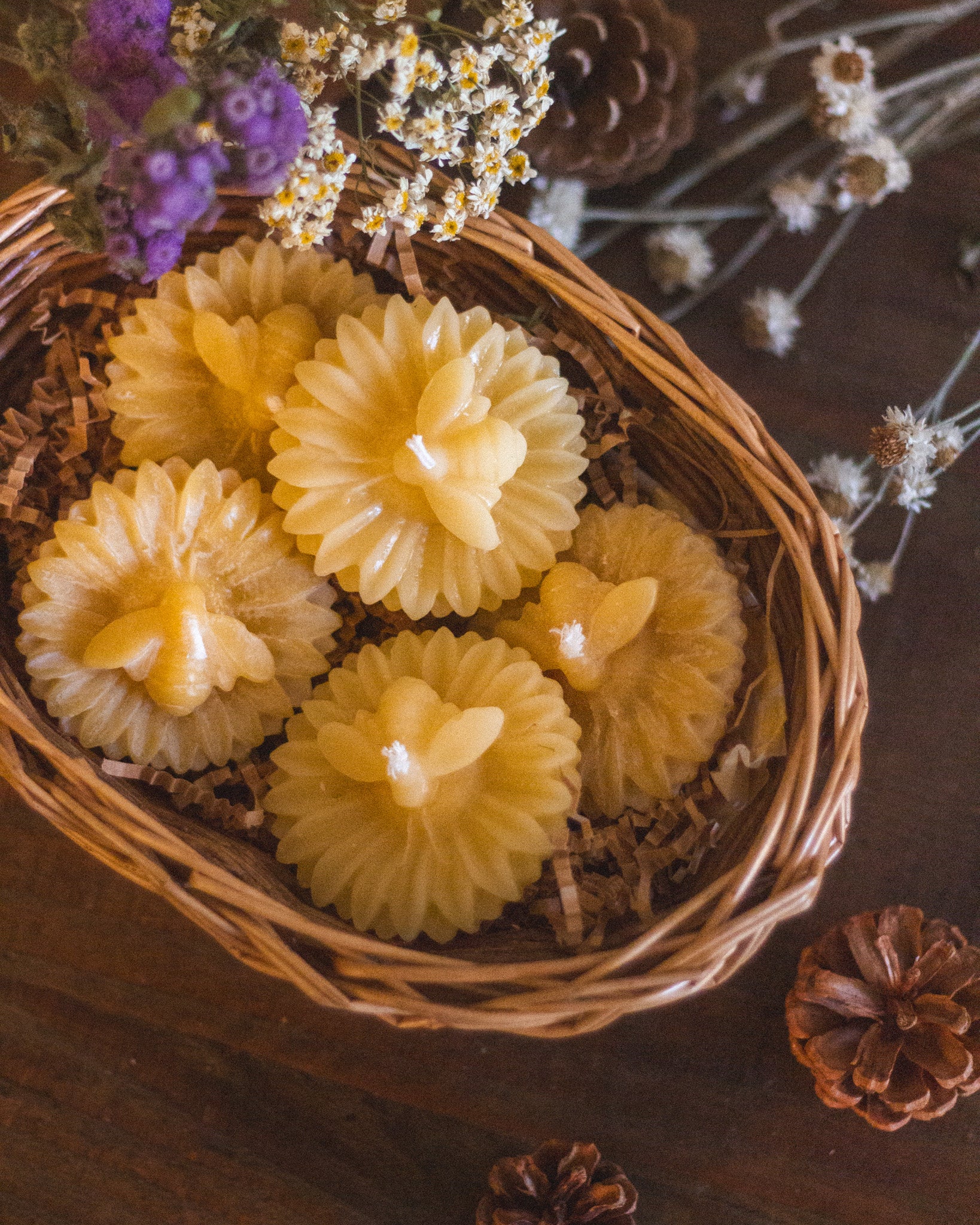 Bee and Flower Beeswax Candle