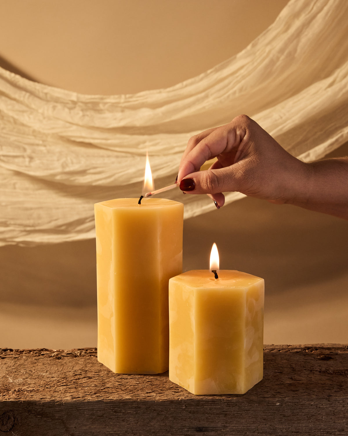Hexagon Beeswax Pillar Candle