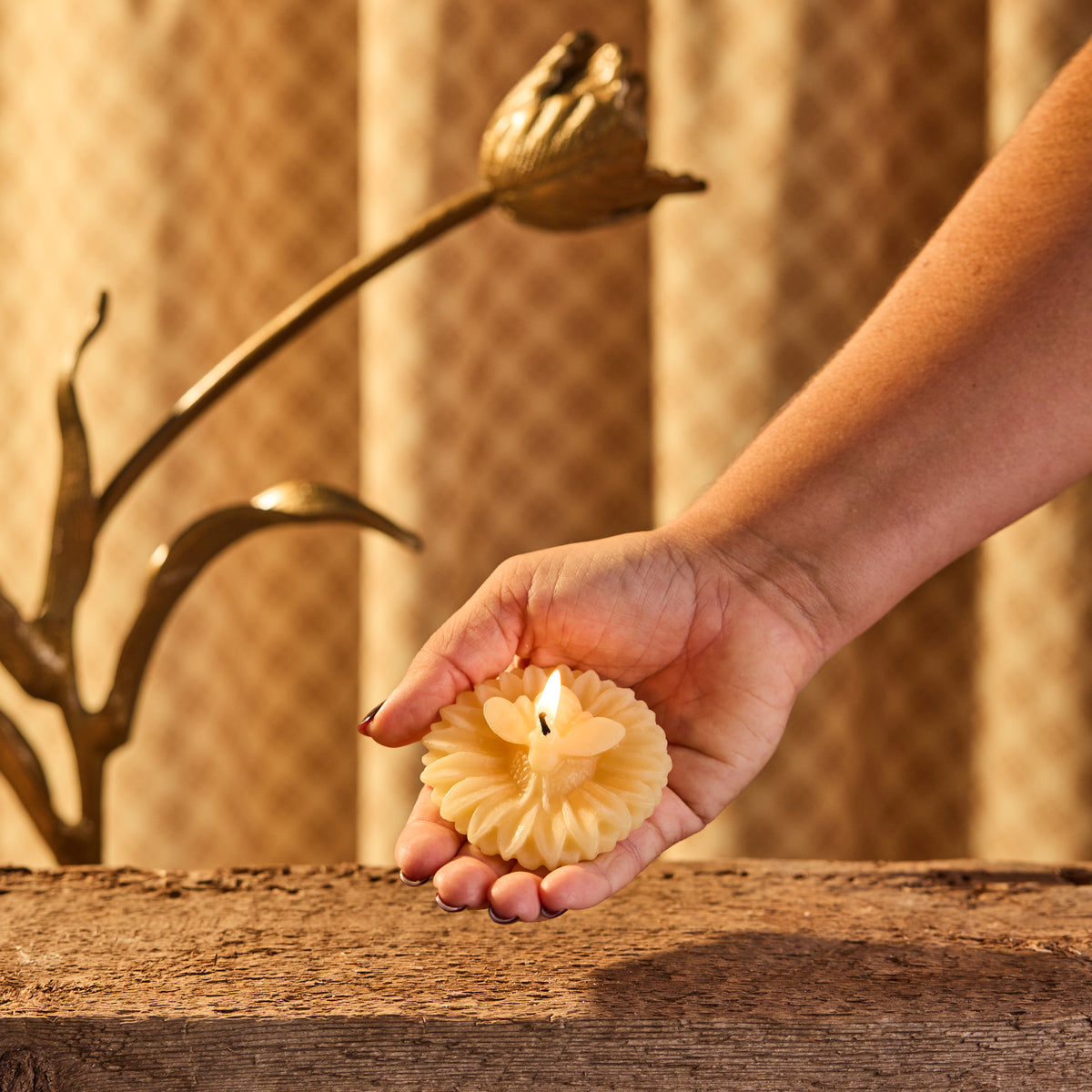 Bee and Flower Beeswax Candle