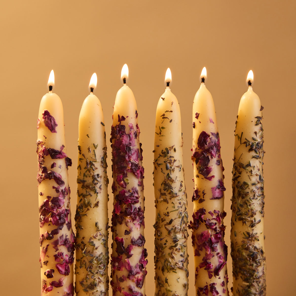 Hand Dipped Beeswax Taper Candle with Lavender Buds