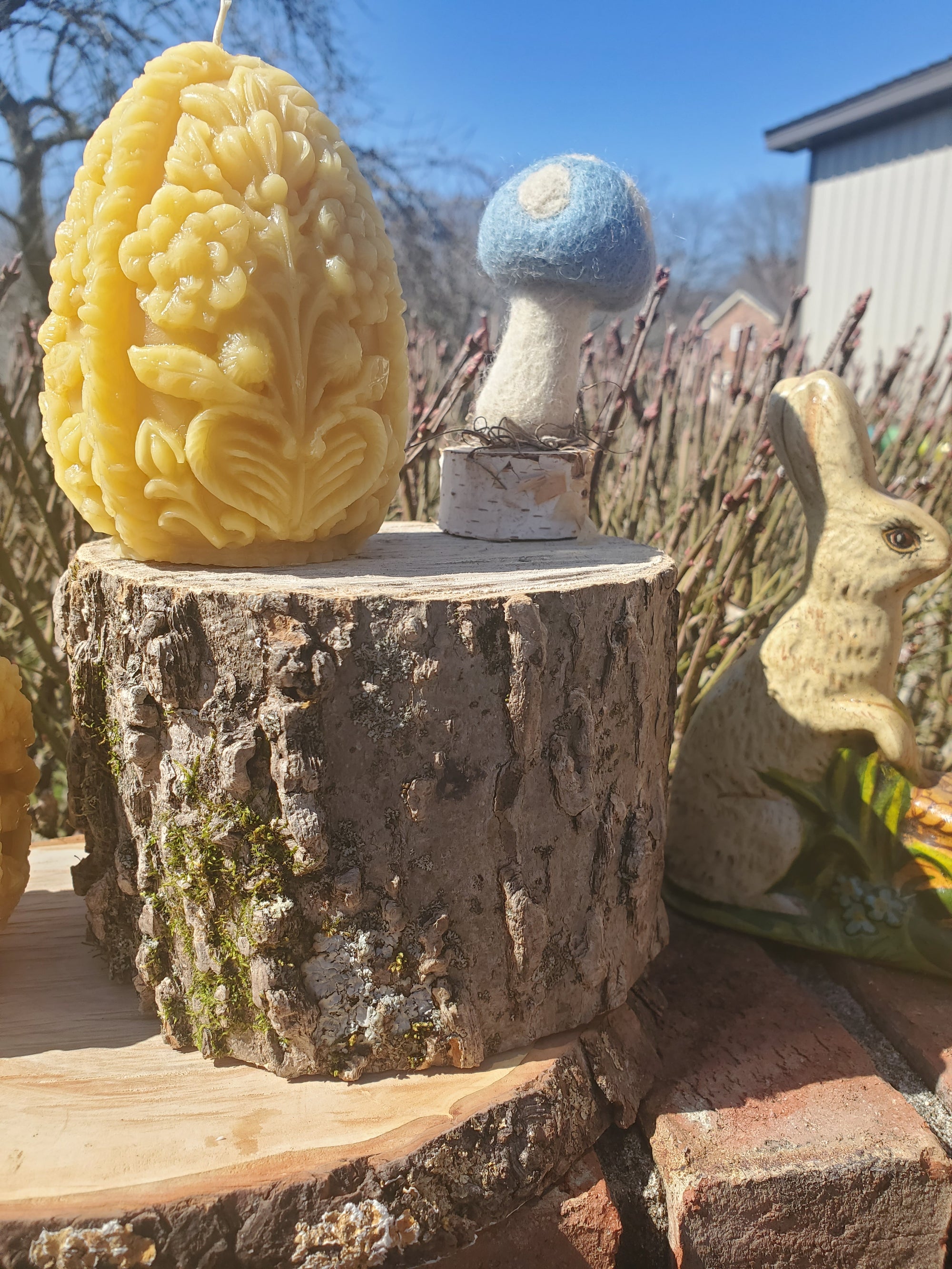 Carved Egg Beeswax Candle