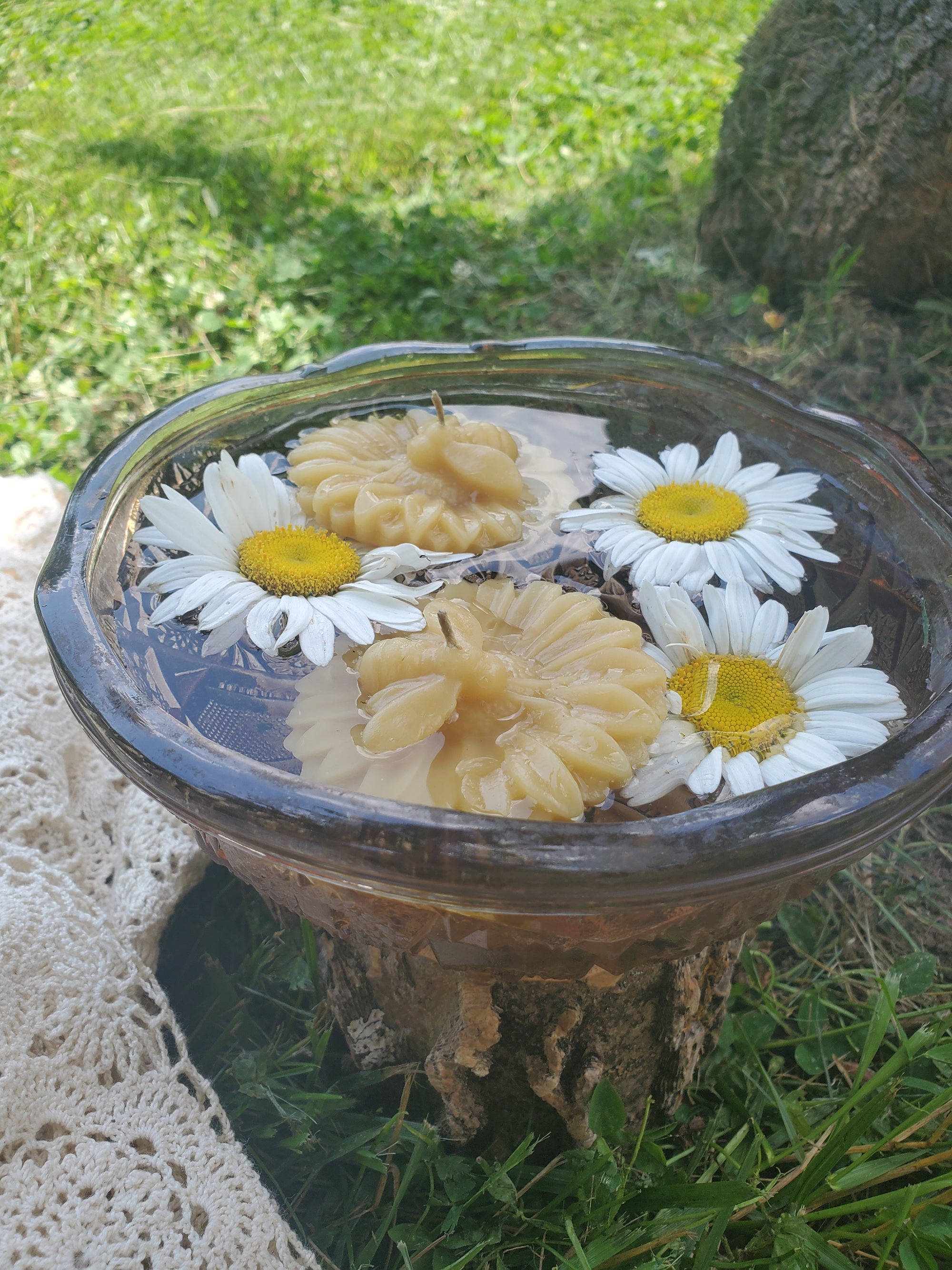 Set of 4 Flower Candles Bees Hippie Stained Glass Psychedelic